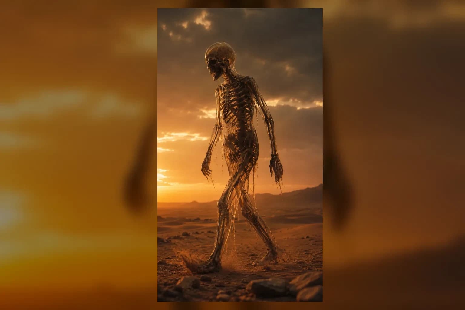 Cinematic desert survival frame from a Creator Factory example packet